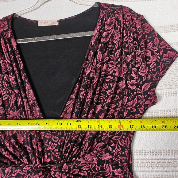 Krisp Maroon Black Floral V Neck Knot Dress Size 14 US 18 UK - Picture 4 of 9